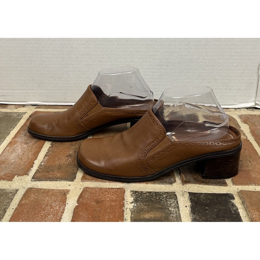 Naturalizer Brown Leather Mules Slip On Heels Clogs Shoes Comfort Women's 7.5 - Picture 4 of 7